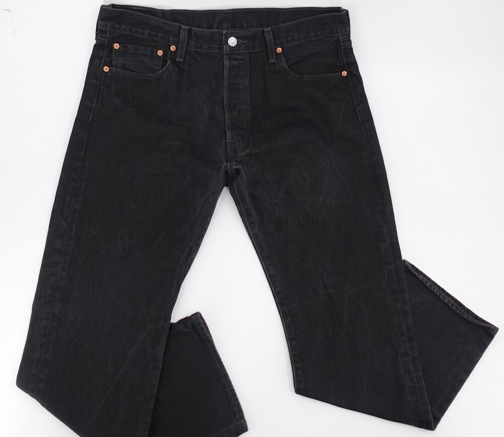 Levis 501 Jeans Mens 36 Black Button Fly Straight Leg Original Fit Denim